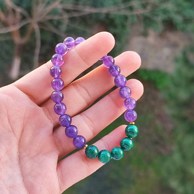 8mm Natural Malachite & Amethyst  Stones Bracelet