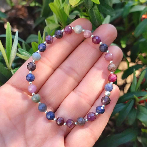 Multi Stone Bracelet , 6mm Green Emerald , Sapphire & Ruby Stones Bracelet