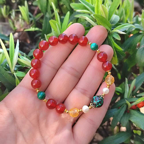 Multi Stone Bracelet , 8mm Red Agate , Malachite , Citrine & Chrysocolla Bracelet Multi Stone Bracelet , 8mm Red Agate , Malachite , Citrine & Chrysocolla Bracelet