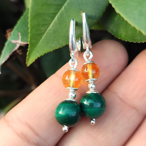925 Silver Malachite & Citrine Earring 925 Silver Malachite & Citrine Earring