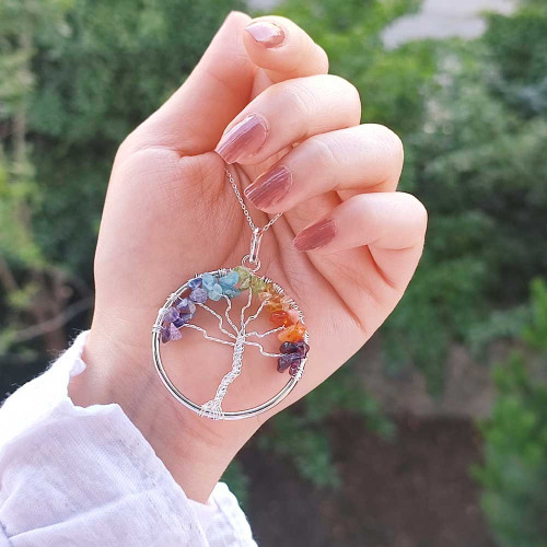 Seven Chakras Natural Stone Pendant - Tree Of life Seven Chakras Natural Stone Pendant - Tree Of life