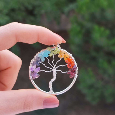 Seven Chakras Natural Stone Pendant - Tree Of life