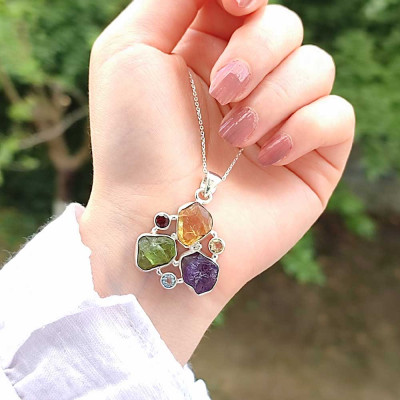 Multi Stone Pendant . 6 Natural Stones in One Pendant