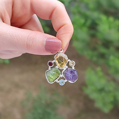 Multi Stone Pendant . 6 Natural Stones in One Pendant