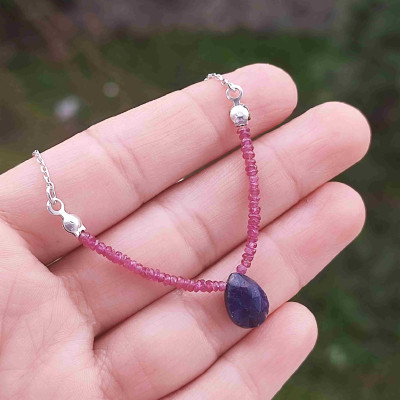 925 Silver Natural Red Ruby & Blue Sapphire Stone Neckalce
