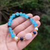 Multi Stone Bracelet , 8mm Blue Agate , Lapis Lazuli , Pearl & Rose Quartz Bracelet