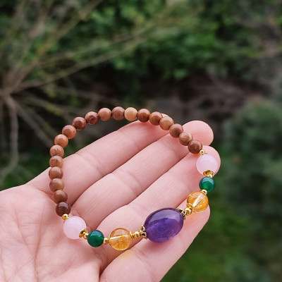 Natural Coke Wood Bracelet With Several Types Of Stones
