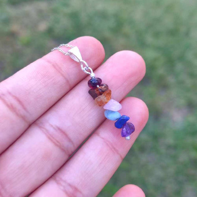 925 Sterling Silver Seven Chakras Natural Stone Pendant