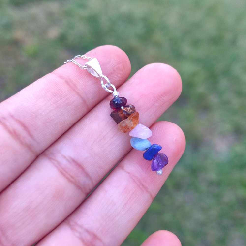 925 Sterling Silver Seven Chakras Natural Stone Pendant 925 Sterling Silver Seven Chakras Natural Stone Pendant