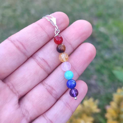 925 Sterling Silver Seven Chakras Natural Stone Pendant
