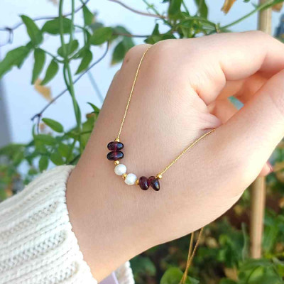 Multi Stone Pendant . garnet , pearl in One Pendant