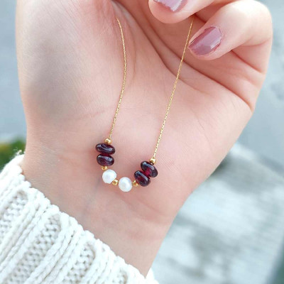Multi Stone Pendant . garnet , pearl in One Pendant