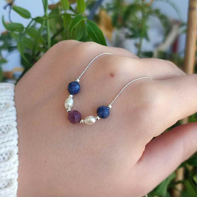 Multi Stone Pendant .red ruby , sapphire & pearl in One Pendant