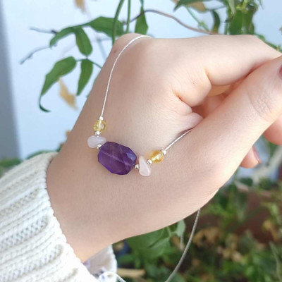 Multi Stone Pendant amethyst , rose quartz , citrine in One Pendant