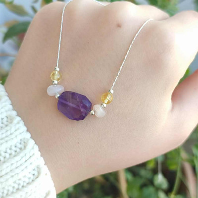 Multi Stone Pendant amethyst , rose quartz , citrine in One Pendant