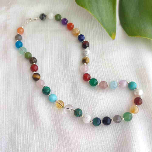 Royal Multi stone Necklace containing More Than 20 types of original gemstones With Coke Wood Royal Multi stone Necklace containing More Than 20 types of original gemstones With Coke Wood