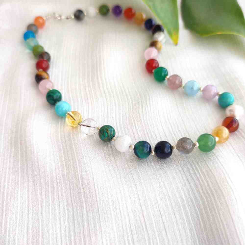 Royal Multi stone Necklace containing More Than 20 types of original gemstones With Coke Wood Royal Multi stone Necklace containing More Than 20 types of original gemstones With Coke Wood