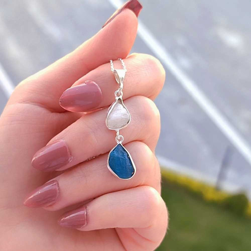 Multi stone Pendant , 925 Sterline Silver Moonstone & Apatite Pendant Multi stone Pendant , 925 Sterline Silver Moonstone & Apatite Pendant