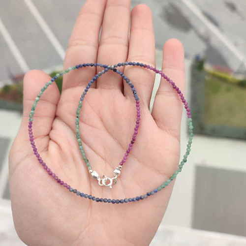 Multi stone Necklace , 925 Sterline Silver Red Ruby , Blue & Yellow Sapphire , Green Emerald Necklace Multi stone Necklace , 925 Sterline Silver Red Ruby , Blue & Yellow Sapphire , Green Emerald Necklace