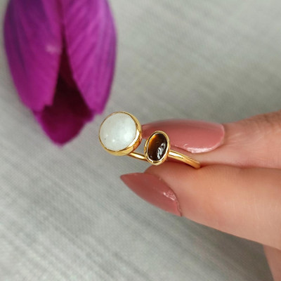 Multi Stone Ring , 925 Silver Tourmaline & Moonstone Stone Ring