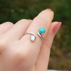 Multi Stone Ring , 925 Silver Natural Moonstone & Turquoise Stone Ring - Free Size
