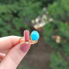 Multi Stone Ring  , 925 Sterling Silver Natural Turquoise & Red Coral Stone Ring