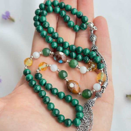 925 Sterling Silver Malachite Stone Rosary - Men Rosary 925 Sterling Silver Malachite Stone Rosary - Men Rosary