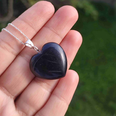 925 Silver Black Onyx Pendant -  Heart of Love