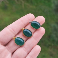 925 Silver Green Onyx Pendant -  Oval Shape