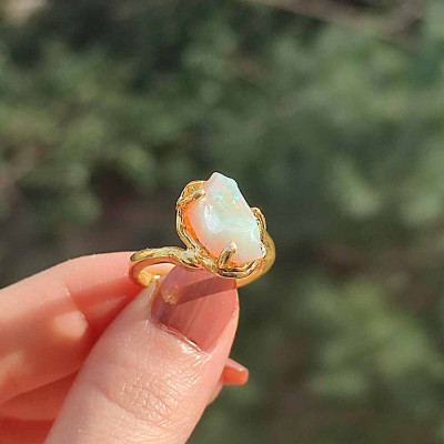 925 Silver Rare Opal Stone Ring - Raw Shape