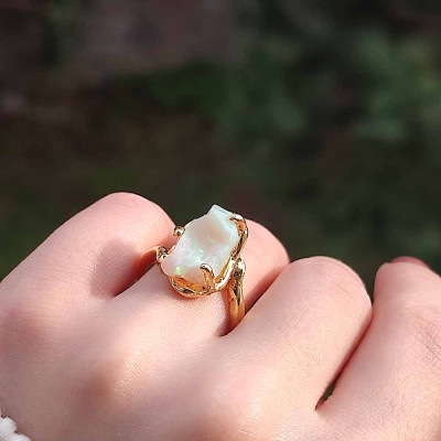 925 Silver Rare Opal Stone Ring - Raw Shape