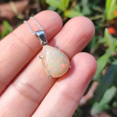 925 Silver Rare Fire Opal Pendant