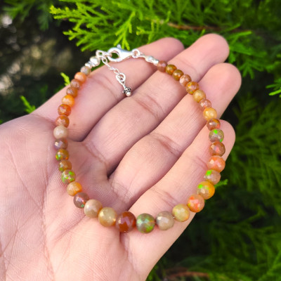 925 Silver Rare Fire Opal Bracelet