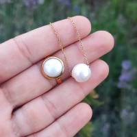 925 Golden Plated Silver pearl Set