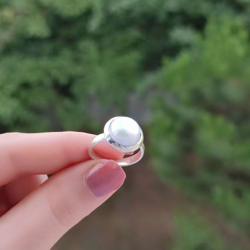 925 Sterling Silver White Pearl Ring 925 Sterling Silver White Pearl Ring