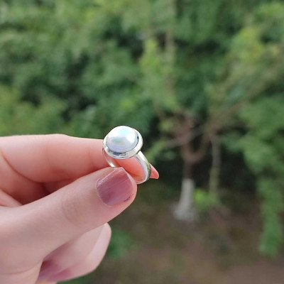 925 Sterling Silver White Pearl Ring
