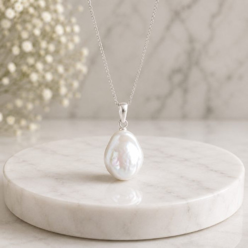 925 Sterling Silver White Pearl Necklace