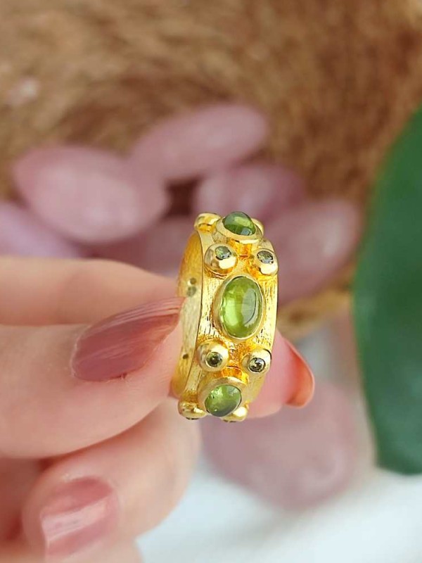 925 Ayar Gümüş Doğal Peridot Taşı Yüzük