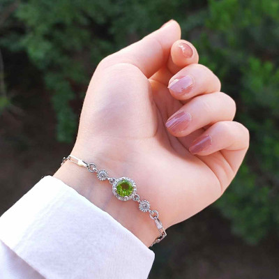 925 Silver Natural Peridot Stone Bracelet - Special Design