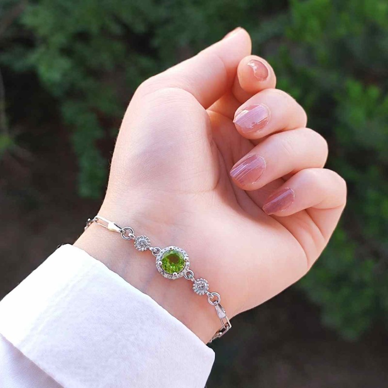 925 Ayar Gümüş Doğal Peridot Taşı Bileklik