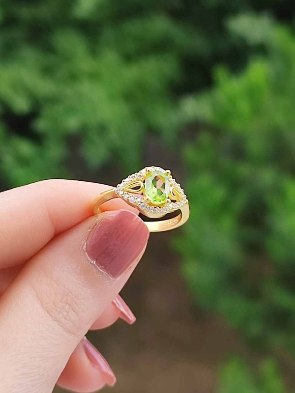 925 Ayar Gümüş Doğal Peridot Taşı Yüzük