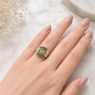 925 Ayar Gümüş Doğal Peridot Taşı Yüzük