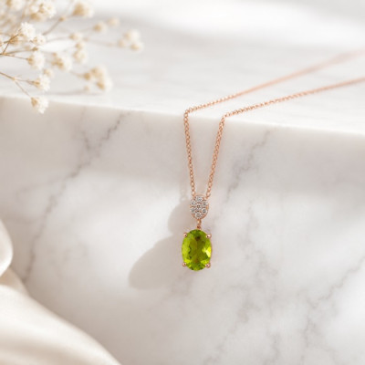 925 Ayar Gümüş Doğal Peridot Taşı Kolye