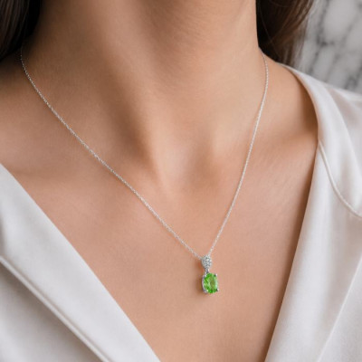 925 Ayar Gümüş Doğal Peridot Taşı Kolye