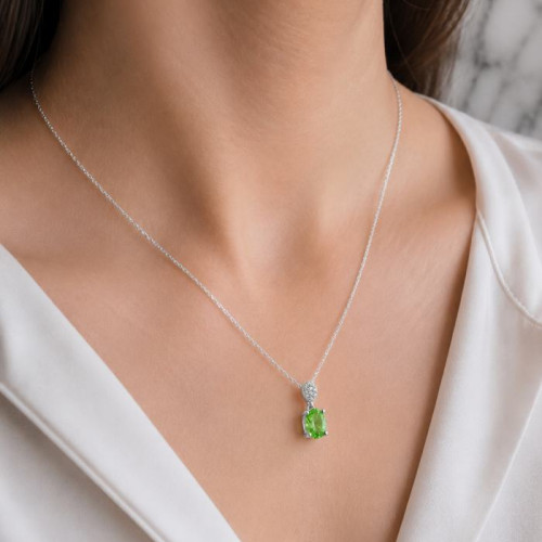 925 Silver Natural Peridot Stone Pendant - Raw Shape