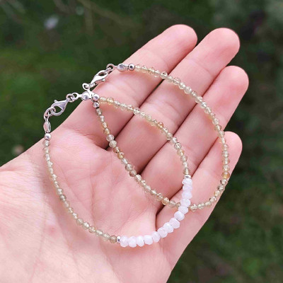 Multi Stone Bracelet , 925 Sterling Silver Peridot Stones & Moonstone Bracelet