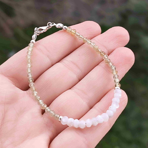 Multi Stone Bracelet , 925 Sterling Silver Peridot Stones & Moonstone Bracelet