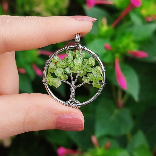 Tel Sarmalı Peridot Hayat Ağacı Doğal Taş Kolye