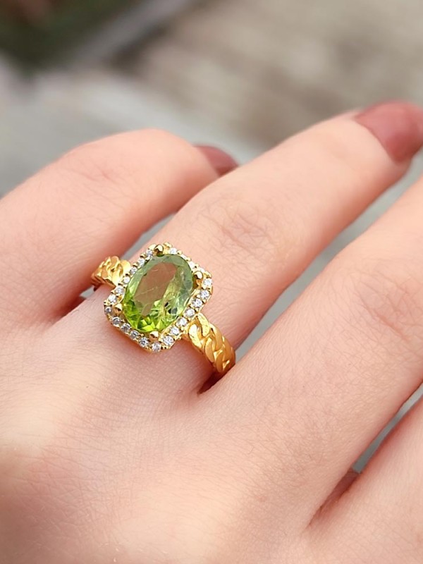 925 Ayar Gümüş Doğal Peridot Taşı Yüzük