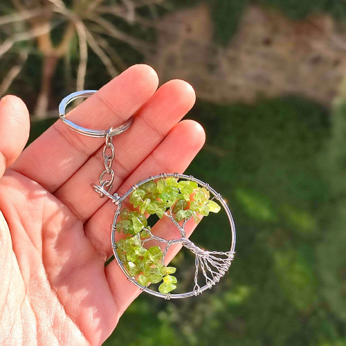 Natural Peridot Stone Keychain